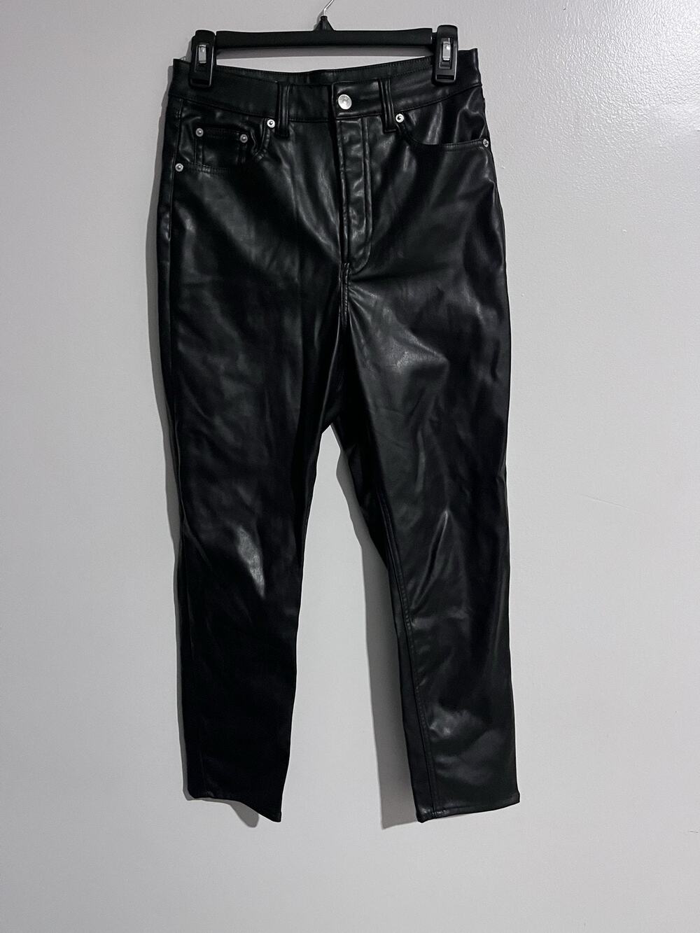 H&M Pants Womens 6 Black Faux Leather Jegging Skinny Lined Zip Pockets